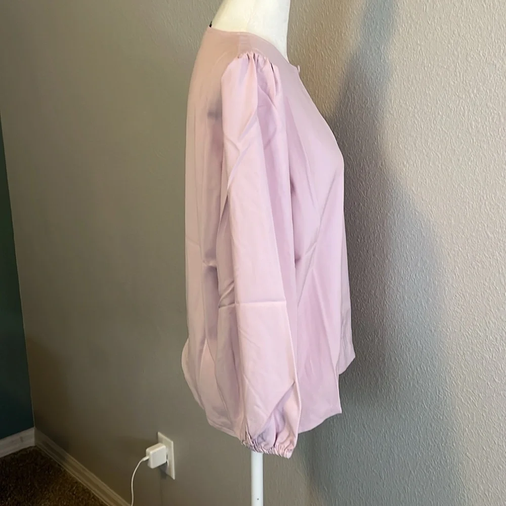 JCrew Puff Sleeve Satin Back Crepe Blouse Pink Size Small Petite